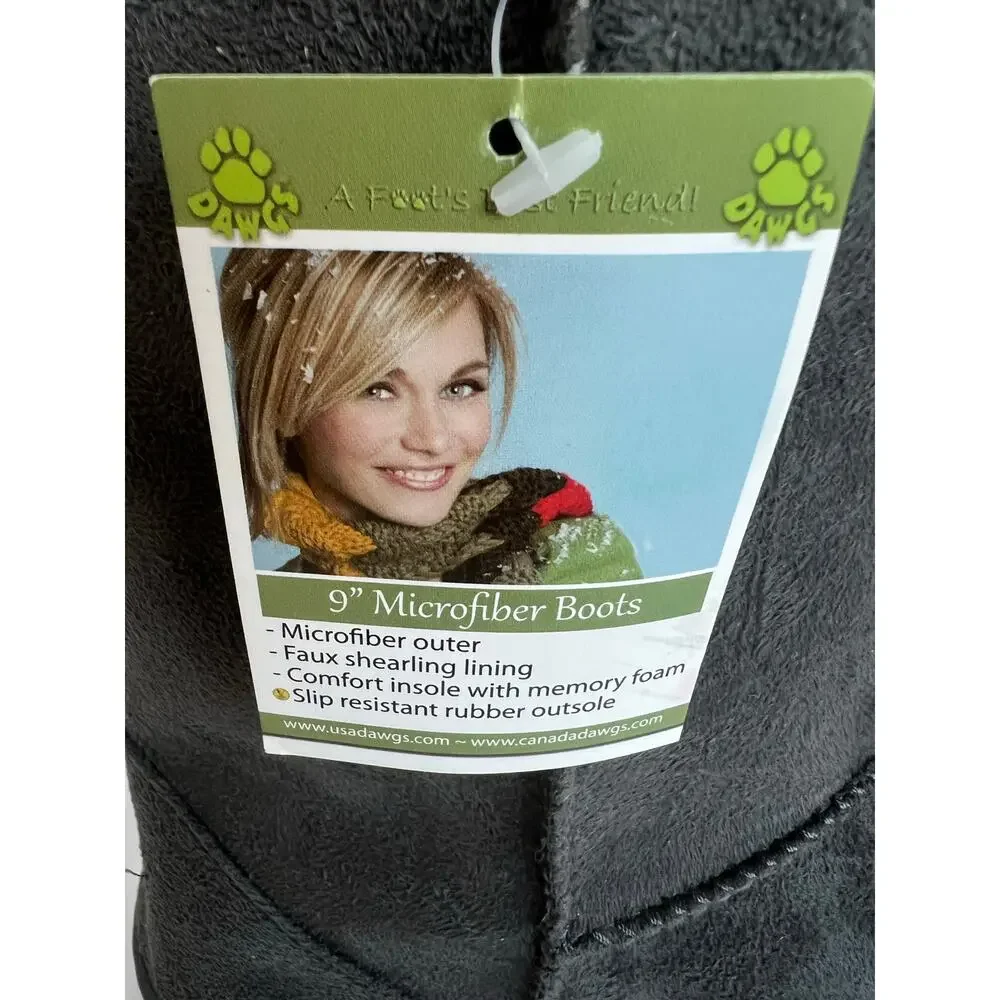NWT DAWGS Dark Gray 9 Inch Faux Shearling Microfiber Vegan Winter Boots Sz 11‎